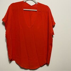 Lush Ladies Size S V Neck Red Roll Sleeved Blouse